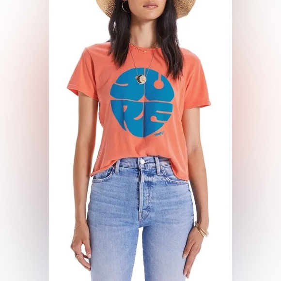 Mother The Rowdy Graphic Tee T-shirt XS Cropped Sure! Thanks peach designer - Picture 1 of 8
